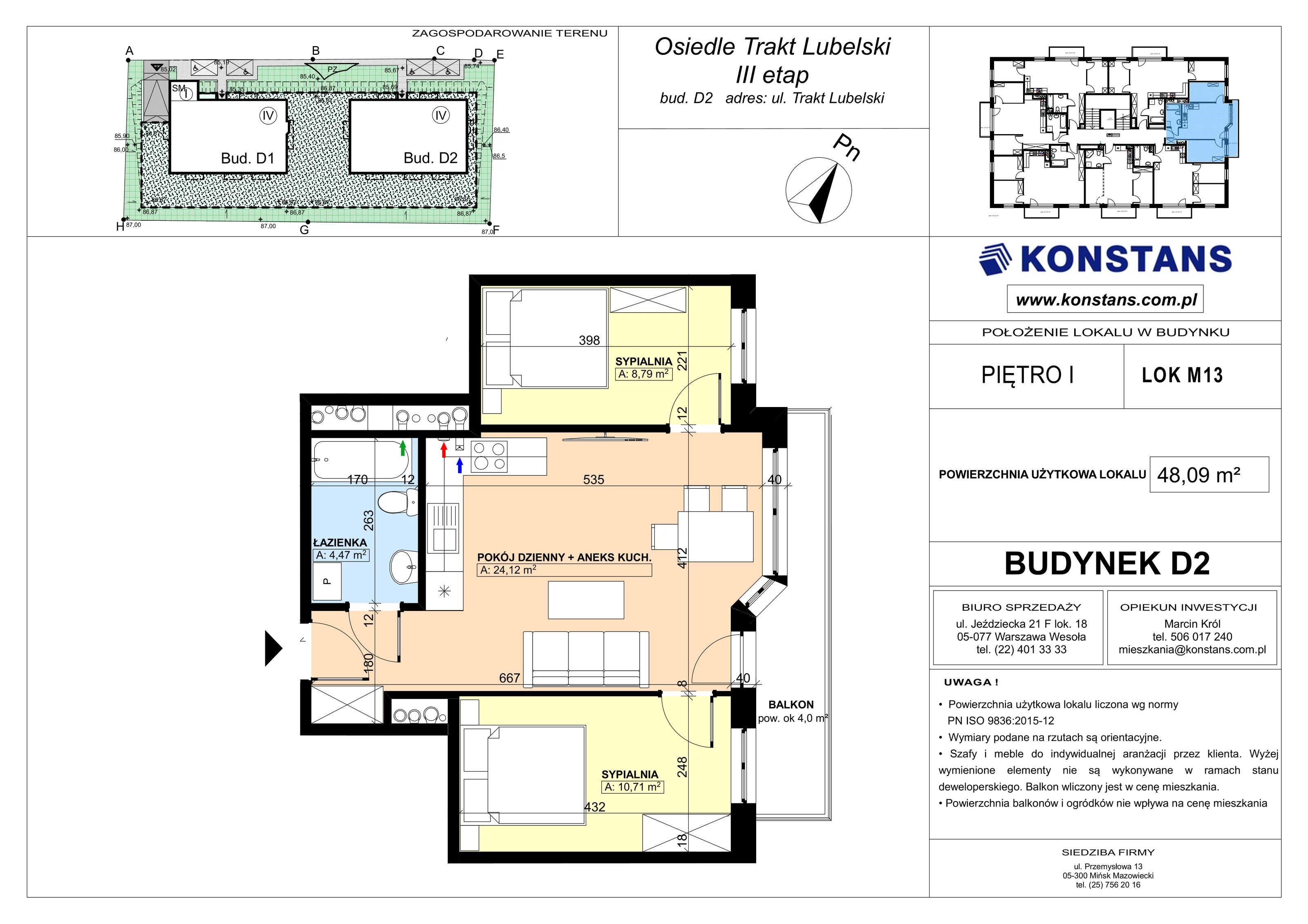 3 pokoje, mieszkanie 48,09 m², piętro 1, oferta nr D2.13, Trakt Lubelski Etap III, Warszawa, Wawer, Zbytki, ul. Trakt Lubelski 181C/181D